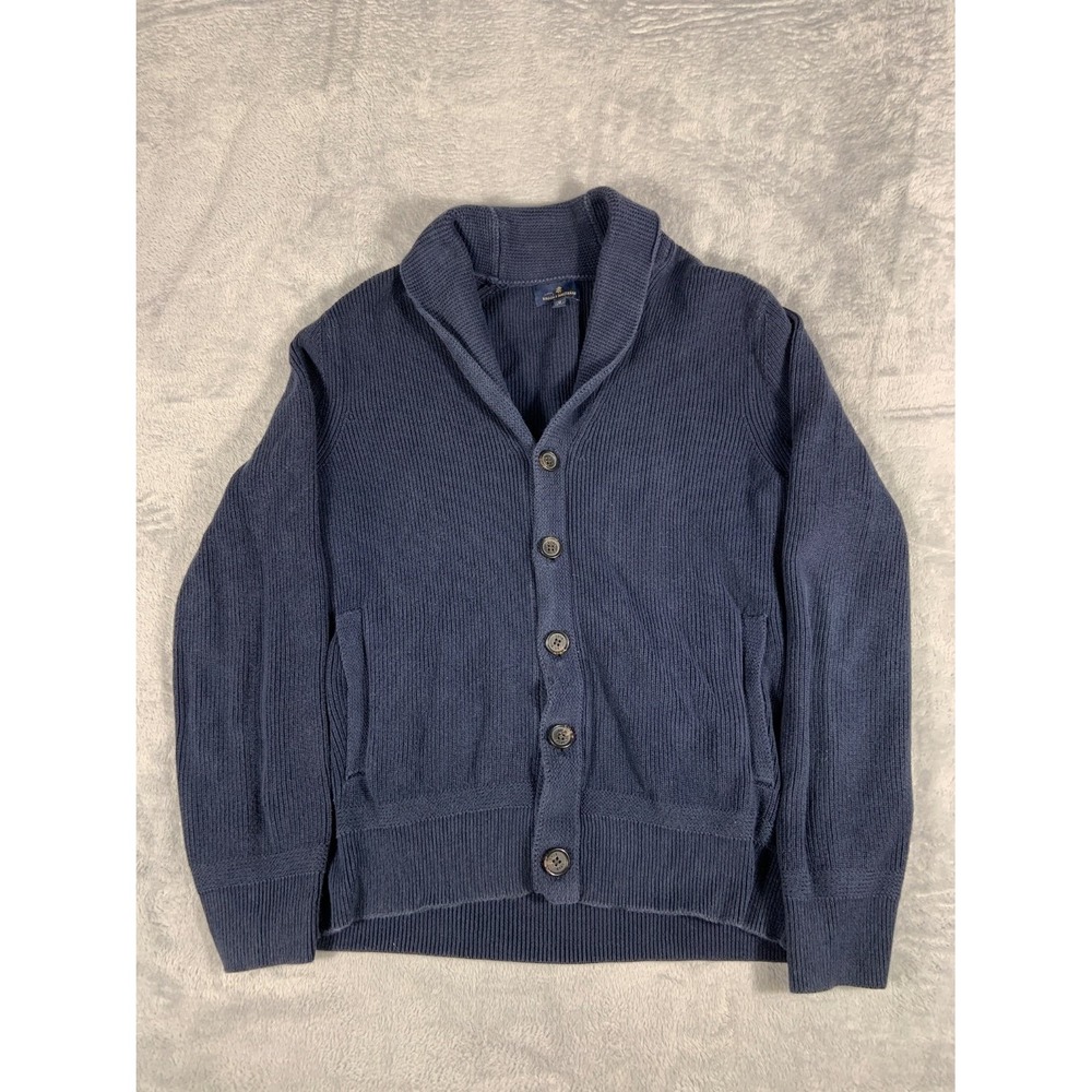 Brooks Brothers Shawl Collar Cardigan Sweater Mens M Blue Ribbed Knit Button Up